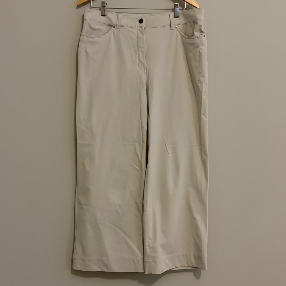 Lululemon City Sleek 5 Pocket Wide Leg Pants Beige Warpstreme Size 32 High Rise